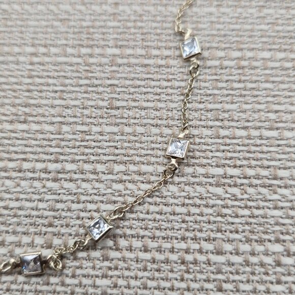 23 Inch Sterling Silver Many Square Cubic Zirconia Gems Necklace A6326 - Picture 2 of 5